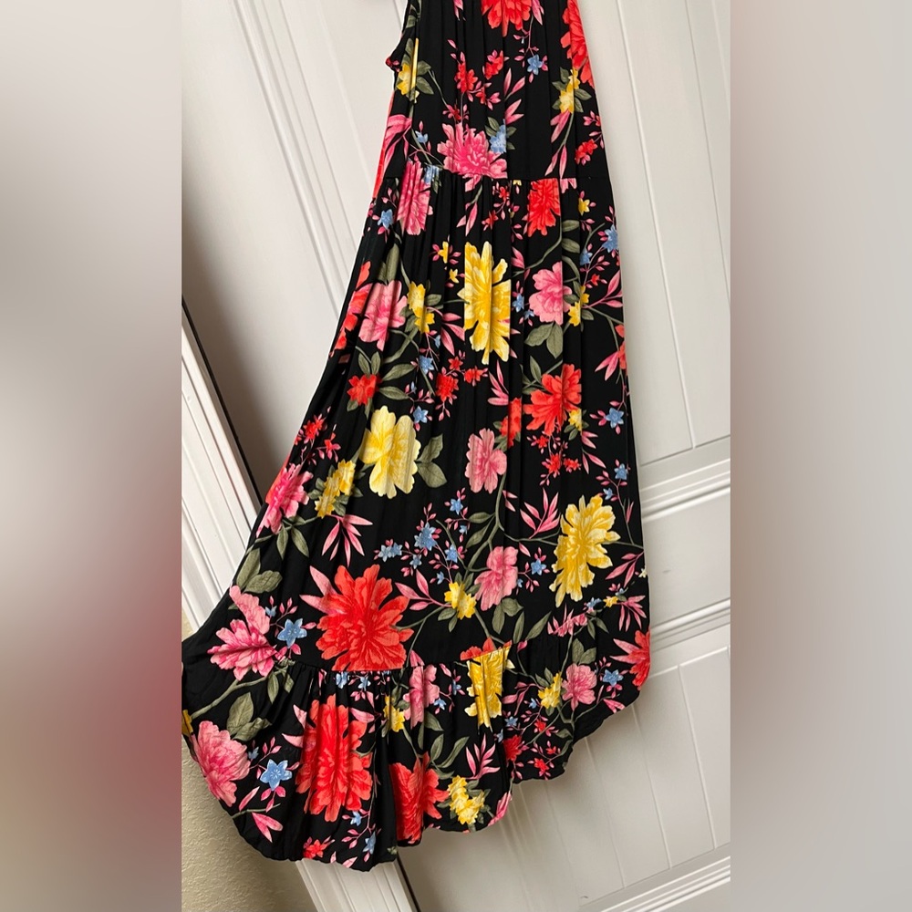 Girls Old Navy Black Floral Sleeveless Maxi Dress with Tulip hem. Size XL (14)